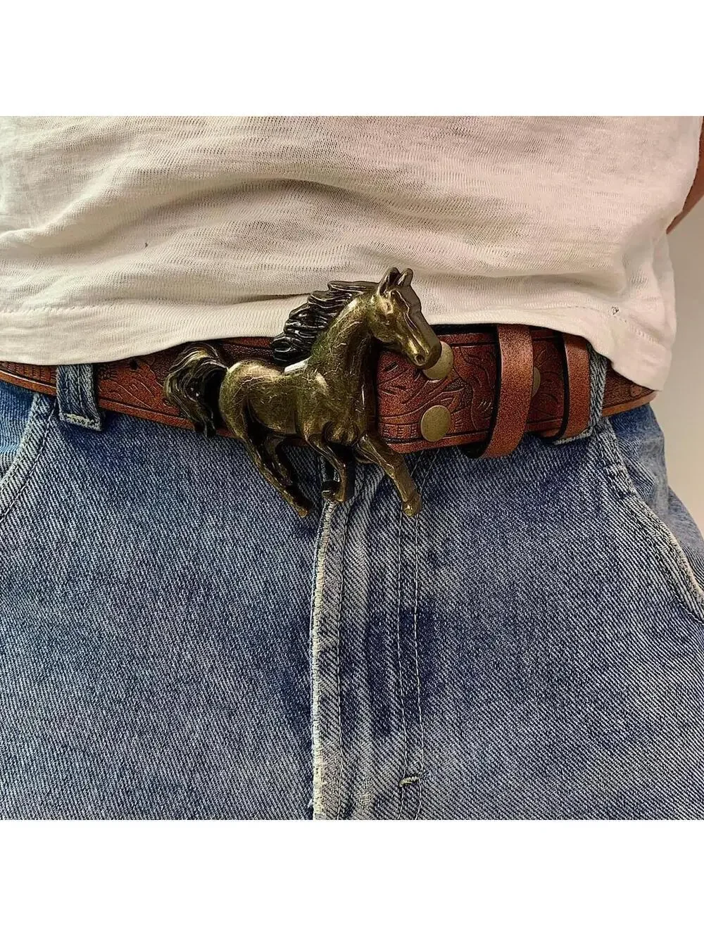 Y2K Western Cowboy Brown Leather Belt 43 Inch